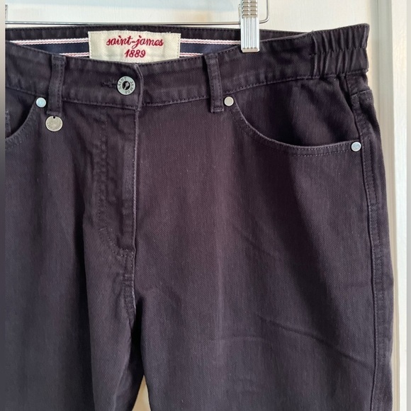 𝅺saint James Woman's Denim "1889"Jeans Size 14 Straight Leg Side Elastic Black - Picture 3 of 13
